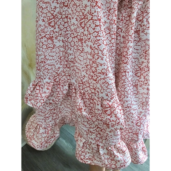 PINCH White & Red Floral Long Ruffles Sleeve Open Ties Back Romper Size Small - Picture 5 of 8